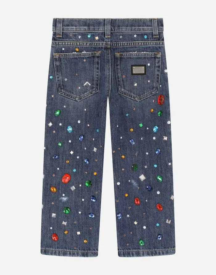 Dolce and Gabbana Trousers And Shorts Children Loose Jeans With Fusible Rhinestones Multicolor Dolce and Gabbana Trousers And Shorts Children Loose Jeans With Fusible Rhinestones Multicolor