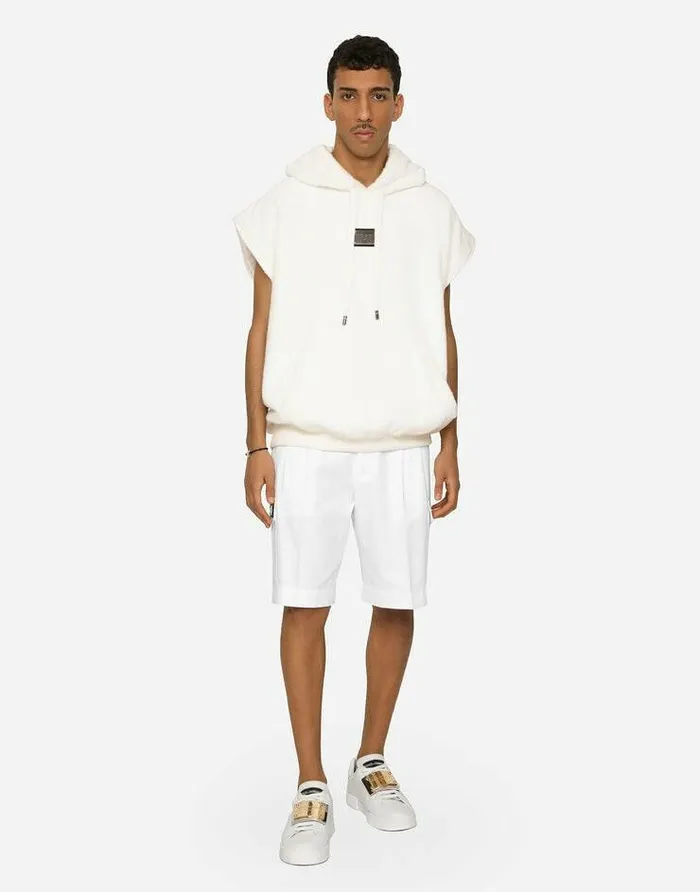 Dolce and Gabbana Trousers And Shorts Men Cotton Gabardine Cargo Shorts With Logo Tag White