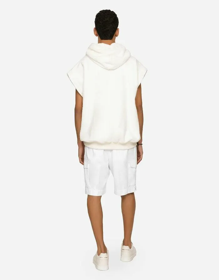 Dolce and Gabbana Trousers And Shorts Men Cotton Gabardine Cargo Shorts With Logo Tag White