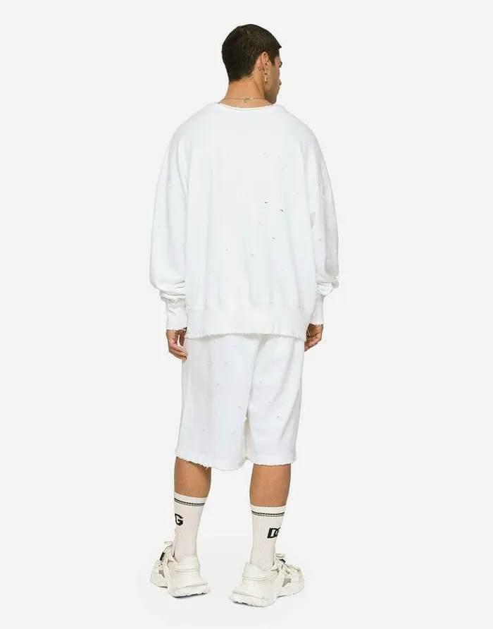 Dolce and Gabbana Trousers And Shorts Men Destroyed Jogging Shorts With DG Hardware White Dolce and Gabbana Trousers And Shorts Men Destroyed Jogging Shorts With DG Hardware White