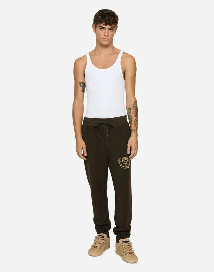 Dolce and Gabbana Trousers And Shorts Men Jersey Jogging Pants With DG Coin Print Brown Dolce and Gabbana Trousers And Shorts Men Jersey Jogging Pants With DG Coin Print Brown
