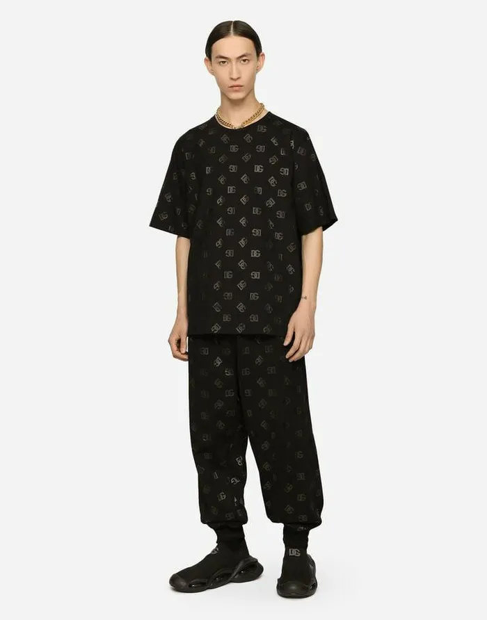 Dolce and Gabbana Trousers And Shorts Men Jersey Jogging Pants With DG Monogram Print Multicolor Dolce and Gabbana Trousers And Shorts Men Jersey Jogging Pants With DG Monogram Print Multicolor