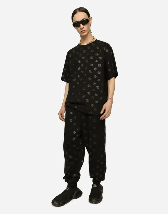 Dolce and Gabbana Trousers And Shorts Men Jersey Jogging Pants With DG Monogram Print Multicolor Dolce and Gabbana Trousers And Shorts Men Jersey Jogging Pants With DG Monogram Print Multicolor