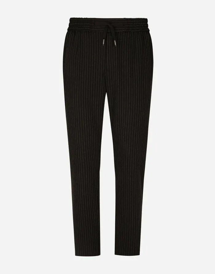Dolce and Gabbana Trousers And Shorts Men Pinstripe Jersey Jogging Pants With DG Patch Multicolor Dolce and Gabbana Trousers And Shorts Men Pinstripe Jersey Jogging Pants With DG Patch Multicolor