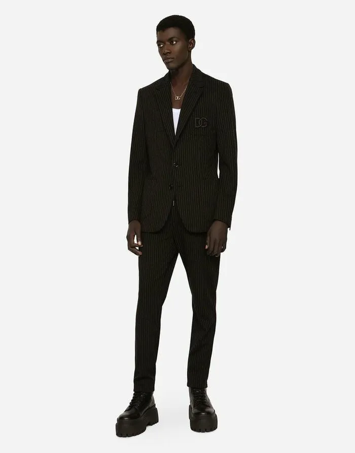 Dolce and Gabbana Trousers And Shorts Men Pinstripe Jersey Jogging Pants With DG Patch Multicolor Dolce and Gabbana Trousers And Shorts Men Pinstripe Jersey Jogging Pants With DG Patch Multicolor