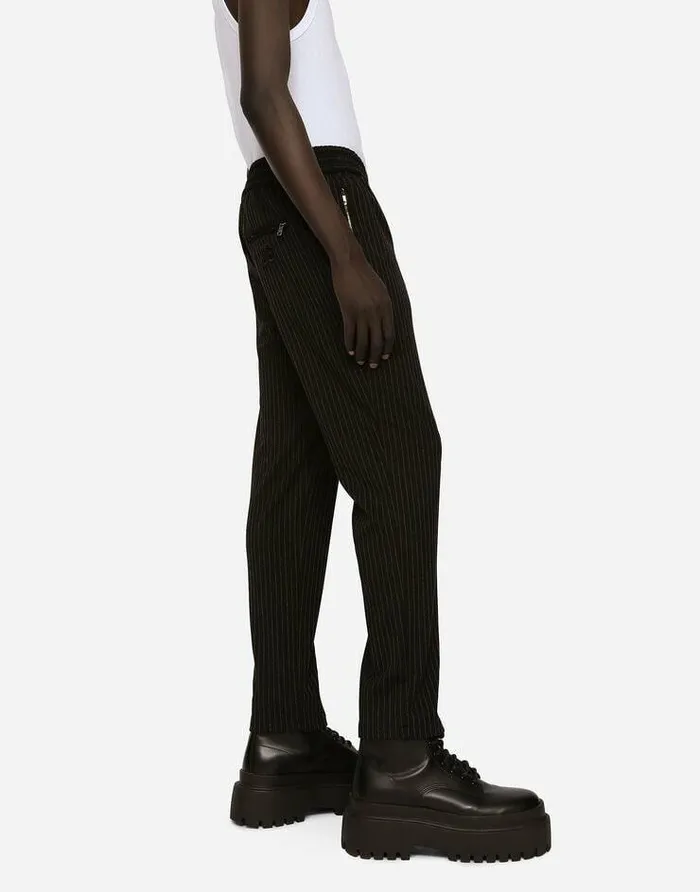 Dolce and Gabbana Trousers And Shorts Men Pinstripe Jersey Jogging Pants With DG Patch Multicolor Dolce and Gabbana Trousers And Shorts Men Pinstripe Jersey Jogging Pants With DG Patch Multicolor