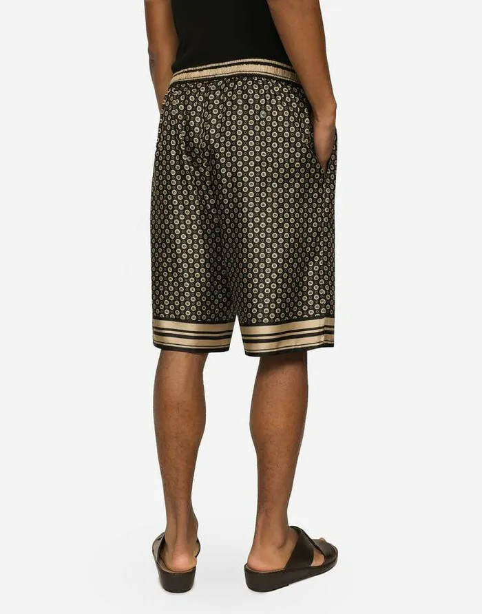 Dolce and Gabbana Trousers And Shorts Men Silk Twill Jogging Shorts With DG Logo Print Black Dolce and Gabbana Trousers And Shorts Men Silk Twill Jogging Shorts With DG Logo Print Black