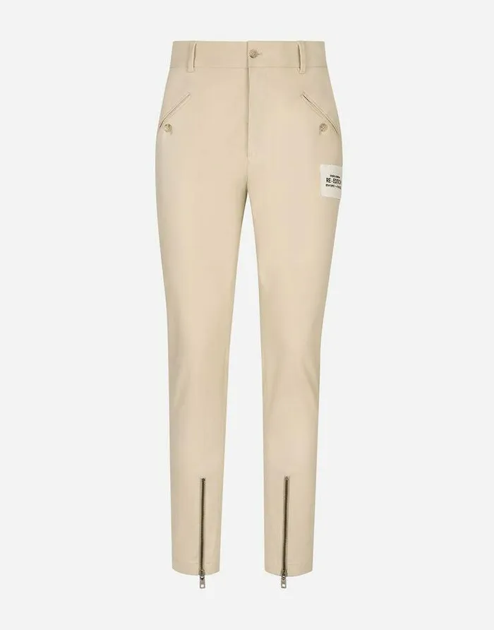 Dolce and Gabbana Trousers And Shorts Men Stretch Cotton Pants With ReEdition Label Beige Dolce and Gabbana Trousers And Shorts Men Stretch Cotton Pants With ReEdition Label Beige