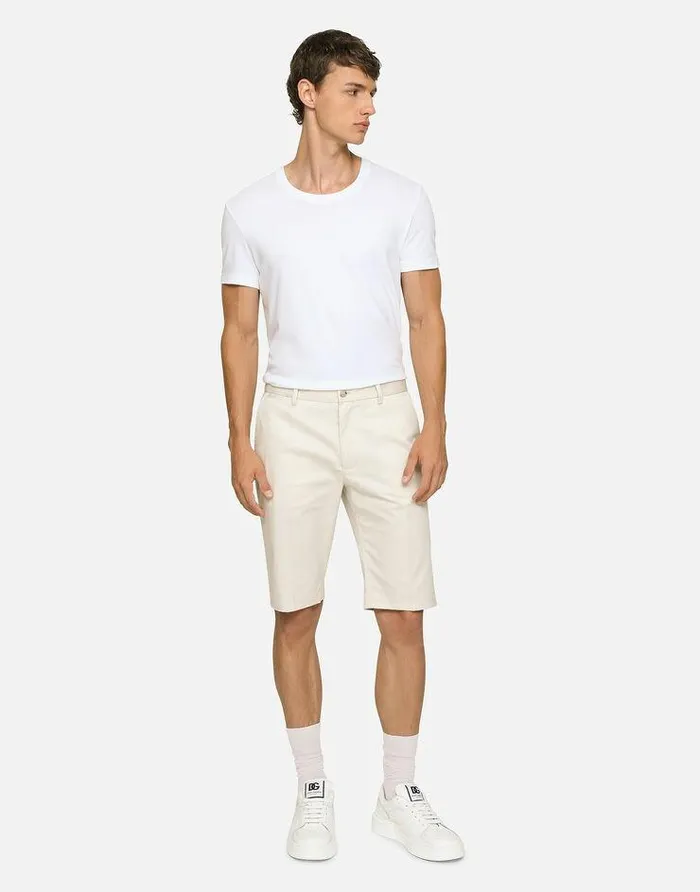 Dolce and Gabbana Trousers And Shorts Men Stretch Cotton Shorts With DG Patch Beige Dolce and Gabbana Trousers And Shorts Men Stretch Cotton Shorts With DG Patch Beige