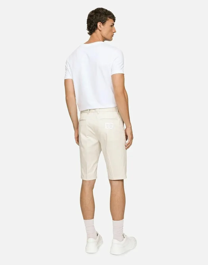 Dolce and Gabbana Trousers And Shorts Men Stretch Cotton Shorts With DG Patch Beige Dolce and Gabbana Trousers And Shorts Men Stretch Cotton Shorts With DG Patch Beige