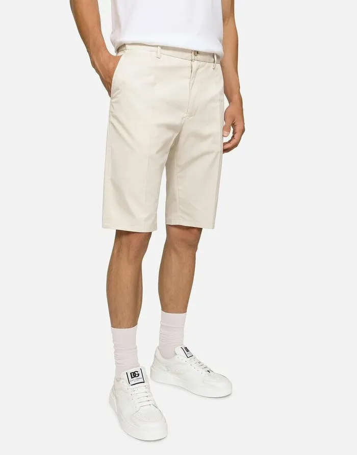 Dolce and Gabbana Trousers And Shorts Men Stretch Cotton Shorts With DG Patch Beige Dolce and Gabbana Trousers And Shorts Men Stretch Cotton Shorts With DG Patch Beige