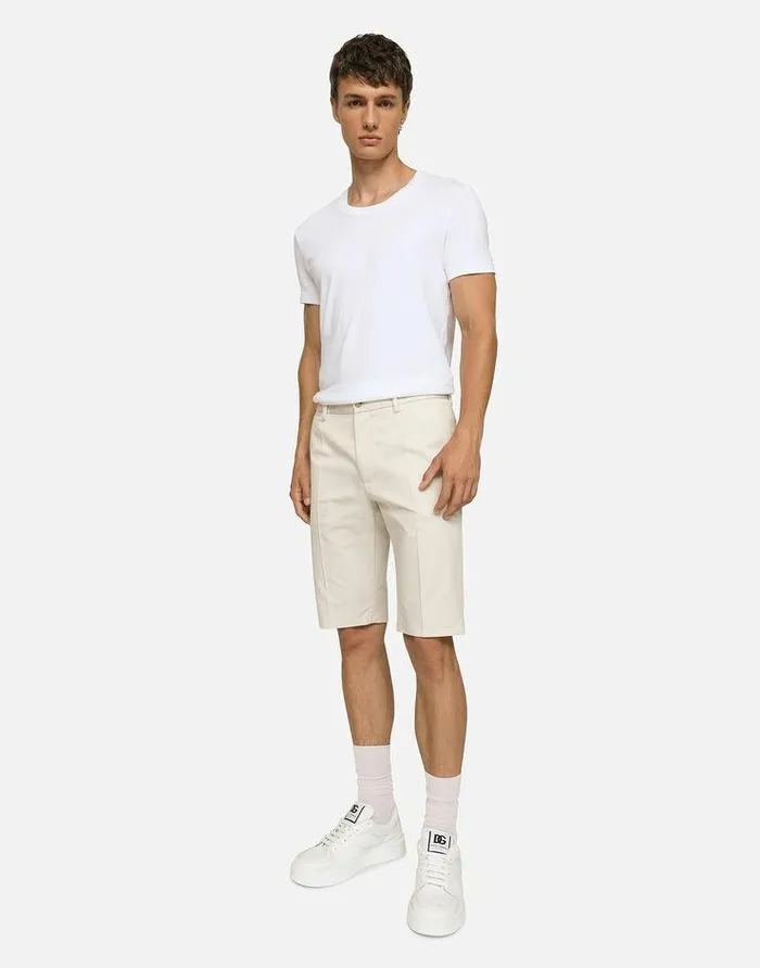 Dolce and Gabbana Trousers And Shorts Men Stretch Cotton Shorts With DG Patch Beige Dolce and Gabbana Trousers And Shorts Men Stretch Cotton Shorts With DG Patch Beige