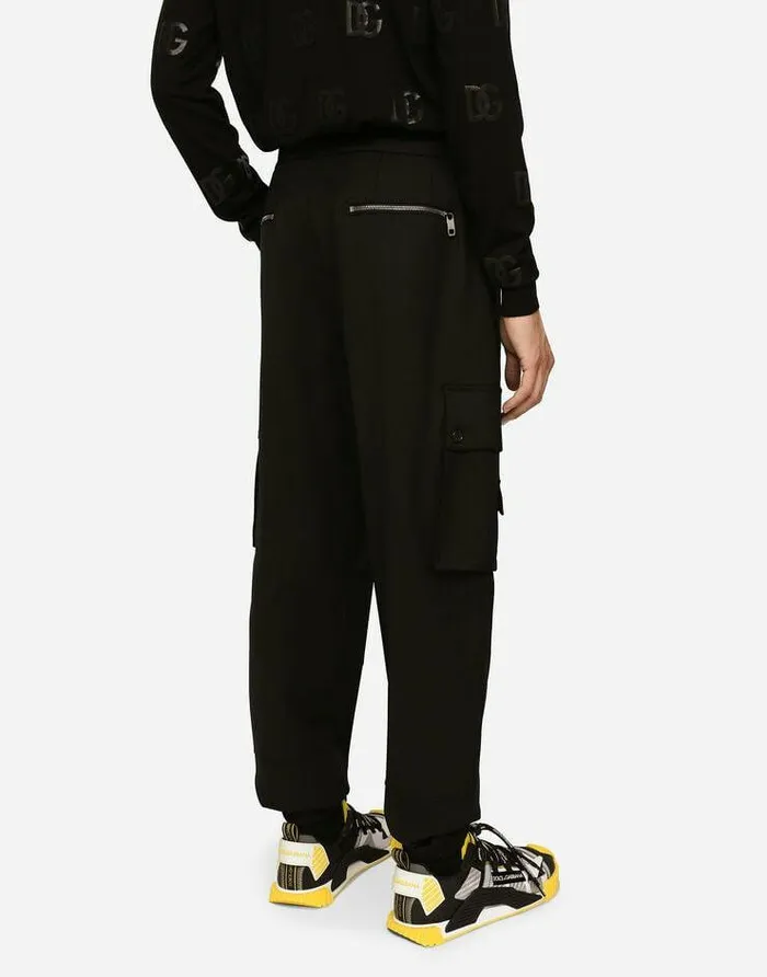 Dolce and Gabbana Trousers And Shorts Men Stretch Wool Cargo Pants Black Dolce and Gabbana Trousers And Shorts Men Stretch Wool Cargo Pants Black