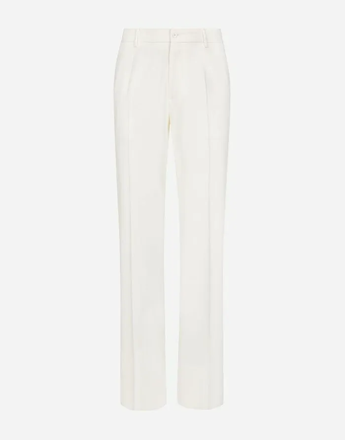 Dolce and Gabbana Trousers And Shorts Men Stretch Wool Twill Pants With Straight Leg White Dolce and Gabbana Trousers And Shorts Men Stretch Wool Twill Pants With Straight Leg White