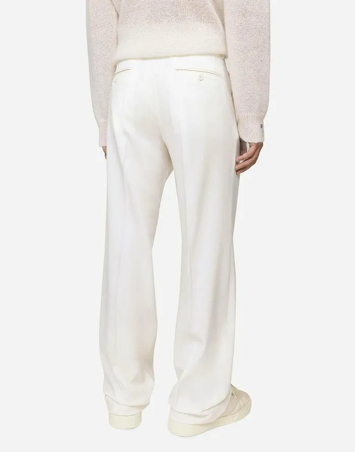Dolce and Gabbana Trousers And Shorts Men Stretch Wool Twill Pants With Straight Leg White Dolce and Gabbana Trousers And Shorts Men Stretch Wool Twill Pants With Straight Leg White