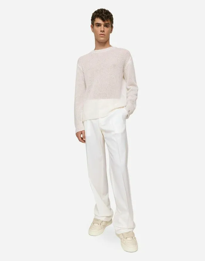 Dolce and Gabbana Trousers And Shorts Men Stretch Wool Twill Pants With Straight Leg White Dolce and Gabbana Trousers And Shorts Men Stretch Wool Twill Pants With Straight Leg White