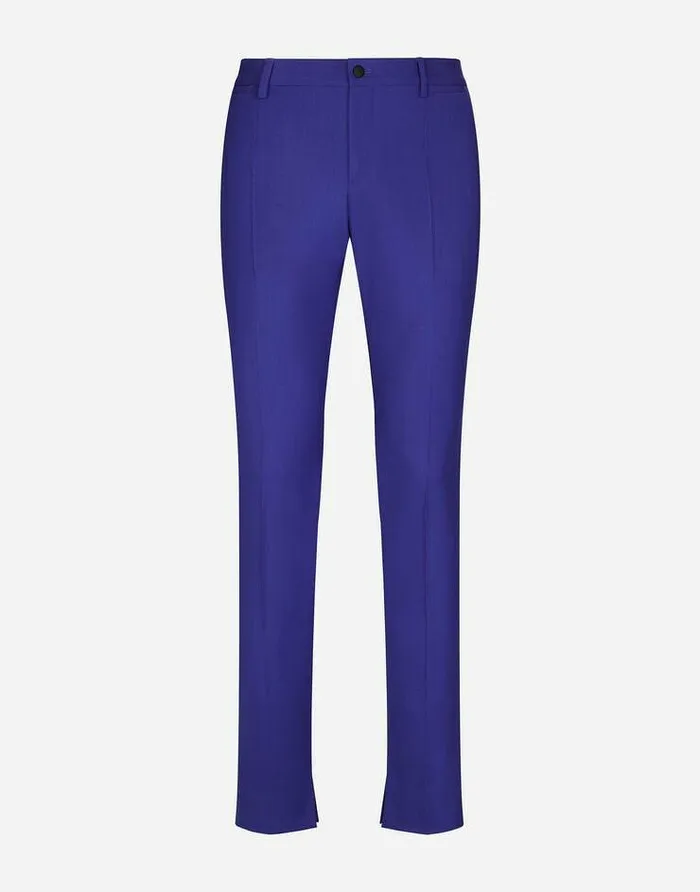 Dolce and Gabbana Trousers And Shorts Men Wool Pants With Cannet Details Blue Dolce and Gabbana Trousers And Shorts Men Wool Pants With Cannet Details Blue
