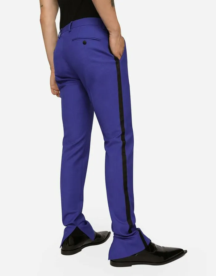 Dolce and Gabbana Trousers And Shorts Men Wool Pants With Cannet Details Blue Dolce and Gabbana Trousers And Shorts Men Wool Pants With Cannet Details Blue