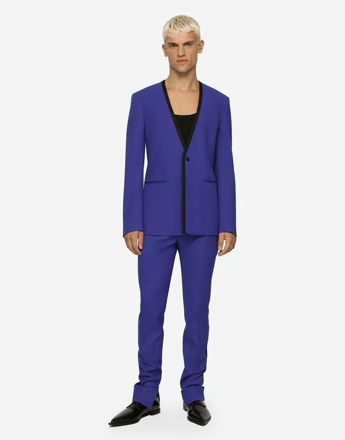 Dolce and Gabbana Trousers And Shorts Men Wool Pants With Cannet Details Blue Dolce and Gabbana Trousers And Shorts Men Wool Pants With Cannet Details Blue