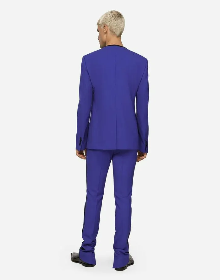 Dolce and Gabbana Trousers And Shorts Men Wool Pants With Cannet Details Blue Dolce and Gabbana Trousers And Shorts Men Wool Pants With Cannet Details Blue