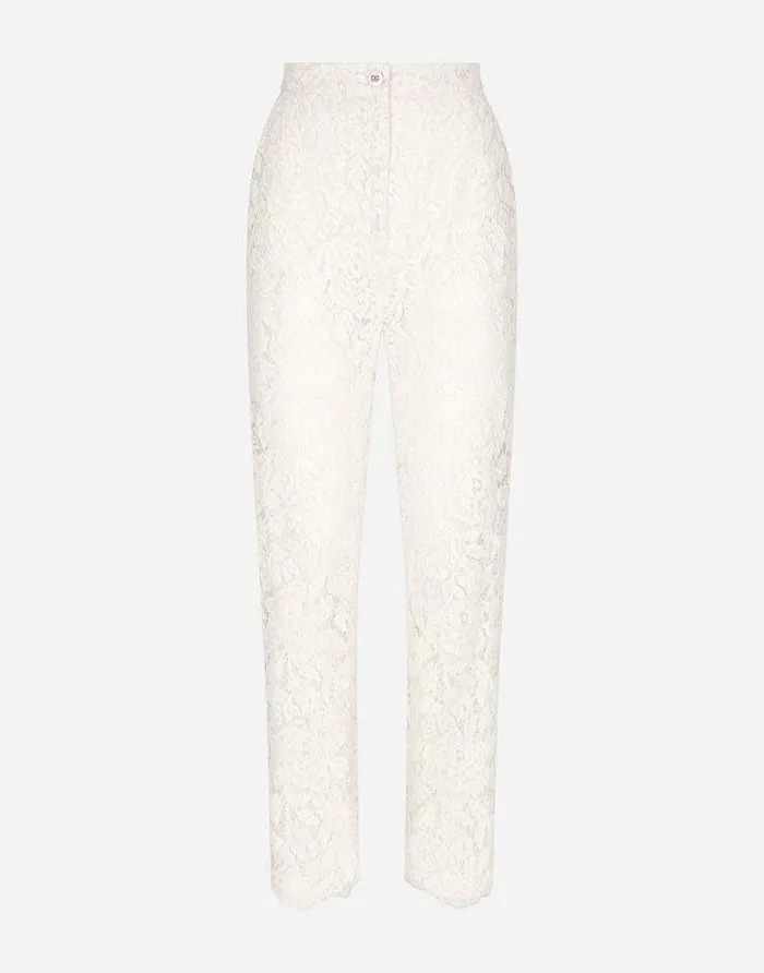Dolce and Gabbana Trousers And Shorts Women Branded Stretch Lace Pants White