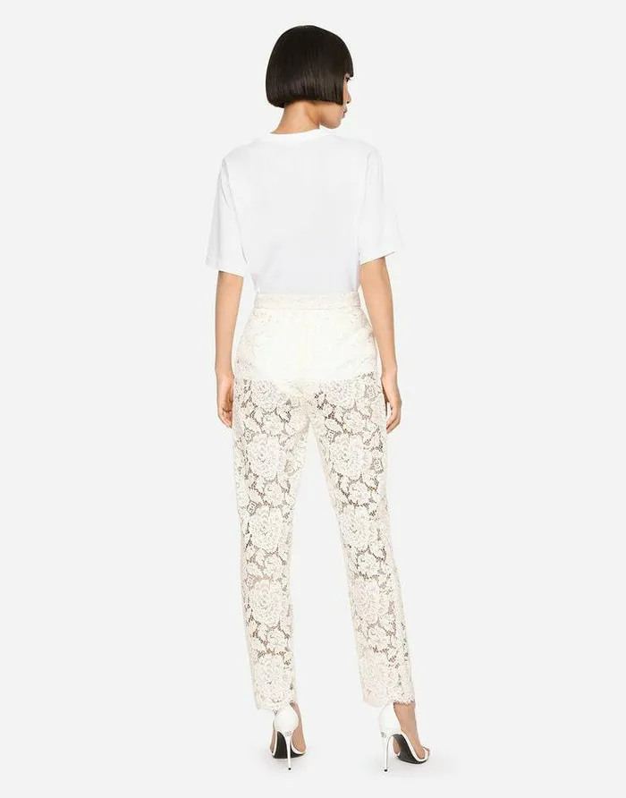 Dolce and Gabbana Trousers And Shorts Women Branded Stretch Lace Pants White Dolce and Gabbana Trousers And Shorts Women Branded Stretch Lace Pants White