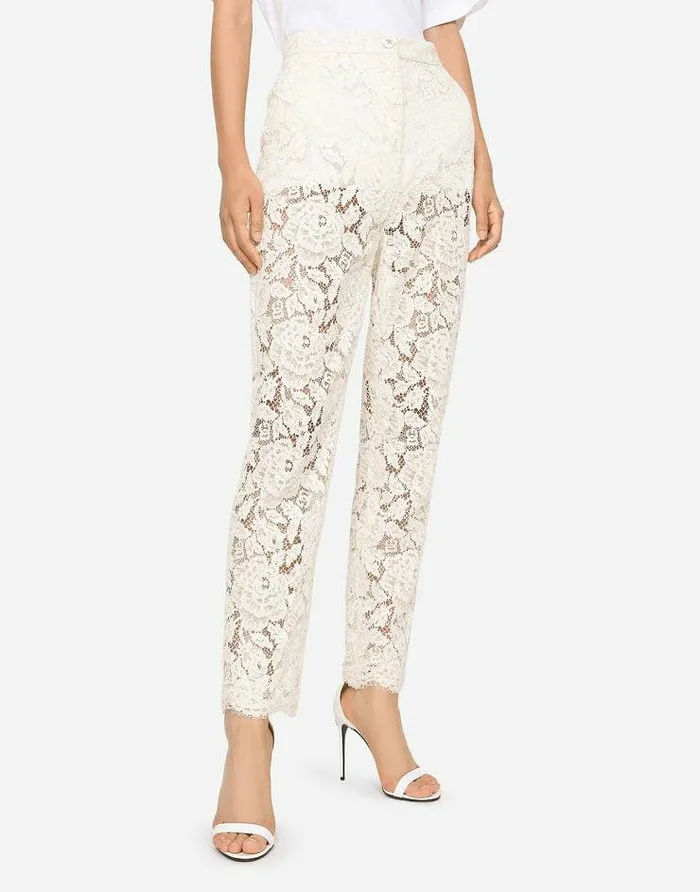 Dolce and Gabbana Trousers And Shorts Women Branded Stretch Lace Pants White Dolce and Gabbana Trousers And Shorts Women Branded Stretch Lace Pants White