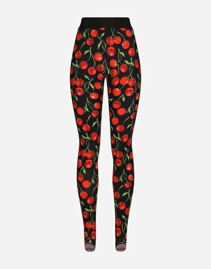 Dolce and Gabbana Trousers And Shorts Women Cherryprint Technical Jersey Leggings Multicolor Dolce and Gabbana Trousers And Shorts Women Cherryprint Technical Jersey Leggings Multicolor