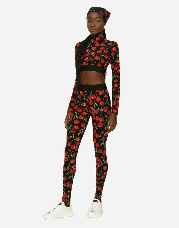 Dolce and Gabbana Trousers And Shorts Women Cherryprint Technical Jersey Leggings Multicolor Dolce and Gabbana Trousers And Shorts Women Cherryprint Technical Jersey Leggings Multicolor