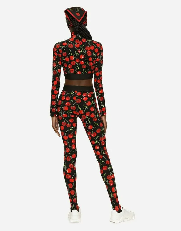 Dolce and Gabbana Trousers And Shorts Women Cherryprint Technical Jersey Leggings Multicolor Dolce and Gabbana Trousers And Shorts Women Cherryprint Technical Jersey Leggings Multicolor