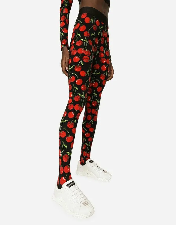 Dolce and Gabbana Trousers And Shorts Women Cherryprint Technical Jersey Leggings Multicolor Dolce and Gabbana Trousers And Shorts Women Cherryprint Technical Jersey Leggings Multicolor