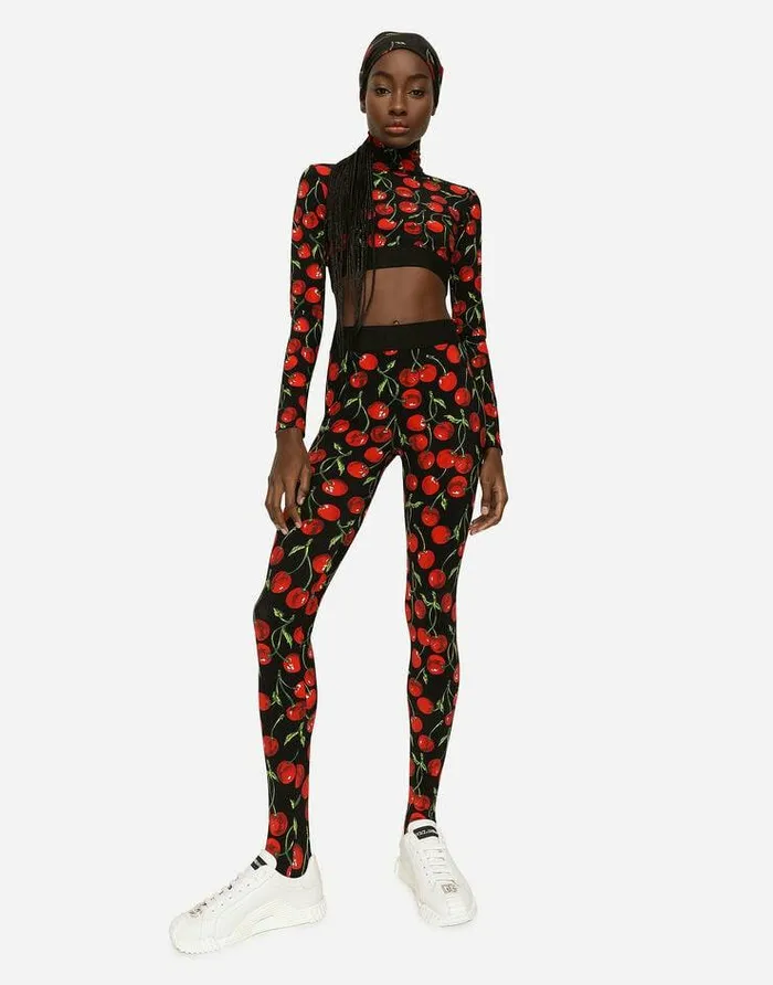 Dolce and Gabbana Trousers And Shorts Women Cherryprint Technical Jersey Leggings Multicolor Dolce and Gabbana Trousers And Shorts Women Cherryprint Technical Jersey Leggings Multicolor