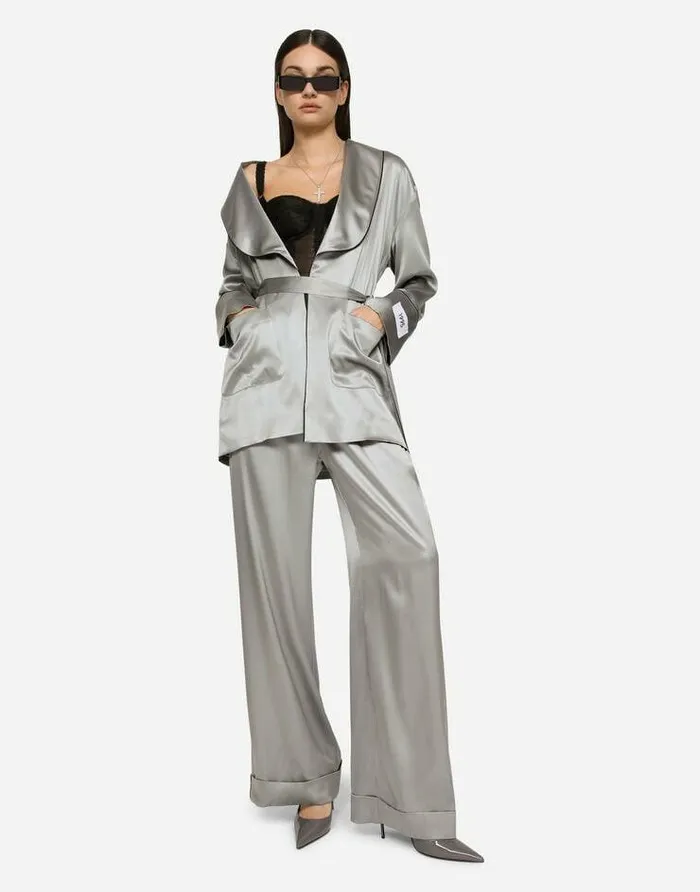 Dolce and Gabbana Trousers And Shorts Women KIM DOLCEandGABBANA Satin Pajama Pants With Piping Grey Dolce and Gabbana Trousers And Shorts Women KIM DOLCEandGABBANA Satin Pajama Pants With Piping Grey