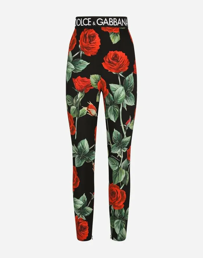 Dolce and Gabbana Trousers And Shorts Women Roseprint Charmeuse Leggings Multicolor Dolce and Gabbana Trousers And Shorts Women Roseprint Charmeuse Leggings Multicolor