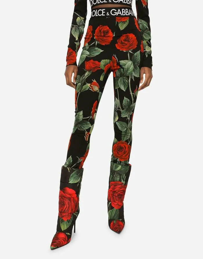 Dolce and Gabbana Trousers And Shorts Women Roseprint Charmeuse Leggings Multicolor Dolce and Gabbana Trousers And Shorts Women Roseprint Charmeuse Leggings Multicolor