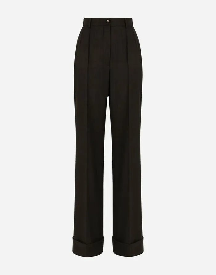 Dolce and Gabbana Trousers And Shorts Women Woolen Palazzo Pants With Turnups Black Dolce and Gabbana Trousers And Shorts Women Woolen Palazzo Pants With Turnups Black