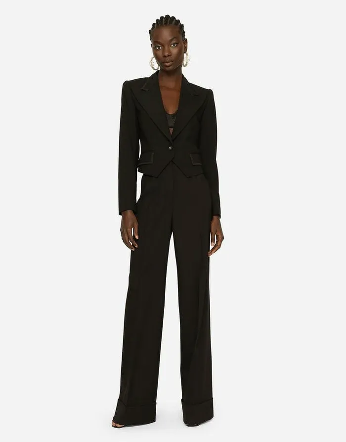 Dolce and Gabbana Trousers And Shorts Women Woolen Palazzo Pants With Turnups Black Dolce and Gabbana Trousers And Shorts Women Woolen Palazzo Pants With Turnups Black
