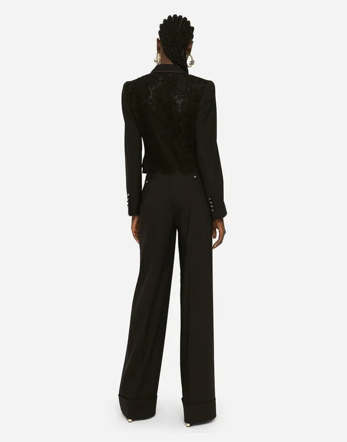 Dolce and Gabbana Trousers And Shorts Women Woolen Palazzo Pants With Turnups Black Dolce and Gabbana Trousers And Shorts Women Woolen Palazzo Pants With Turnups Black