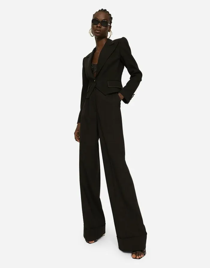 Dolce and Gabbana Trousers And Shorts Women Woolen Palazzo Pants With Turnups Black Dolce and Gabbana Trousers And Shorts Women Woolen Palazzo Pants With Turnups Black