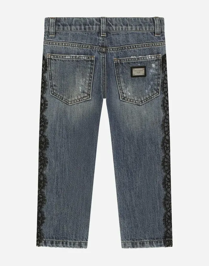 Dolce and Gabbana Trousers And Skirts Children Denim Jeans With Lace Bands Multicolor Dolce and Gabbana Trousers And Skirts Children Denim Jeans With Lace Bands Multicolor
