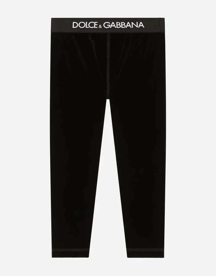 Dolce and Gabbana Trousers And Skirts Children Velvet Leggings With Branded Elastic Black Dolce and Gabbana Trousers And Skirts Children Velvet Leggings With Branded Elastic Black