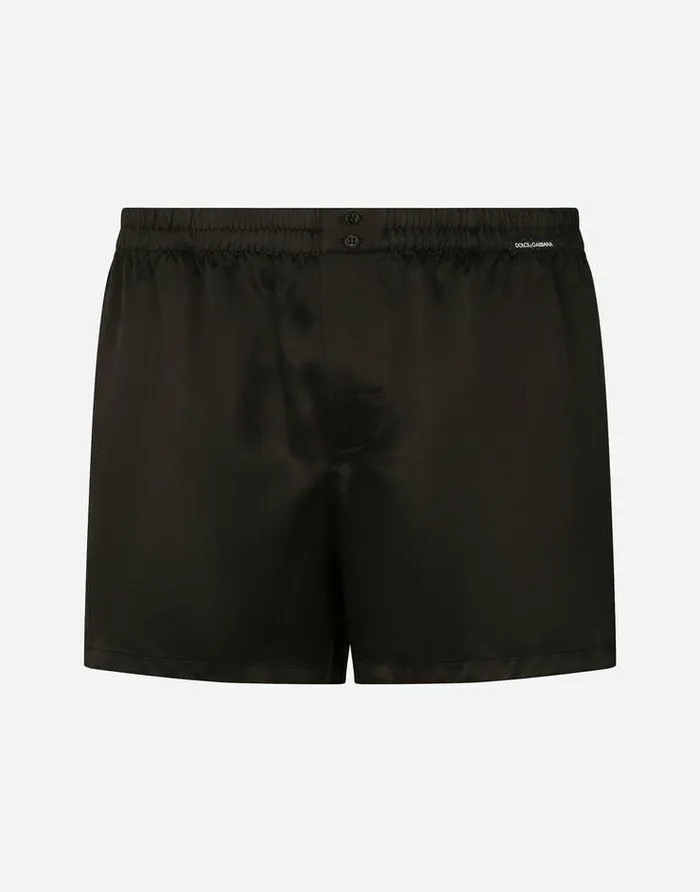Dolce and Gabbana Underwear And Loungewear Men Silk Shorts With Logo Label Black Dolce and Gabbana Underwear And Loungewear Men Silk Shorts With Logo Label Black