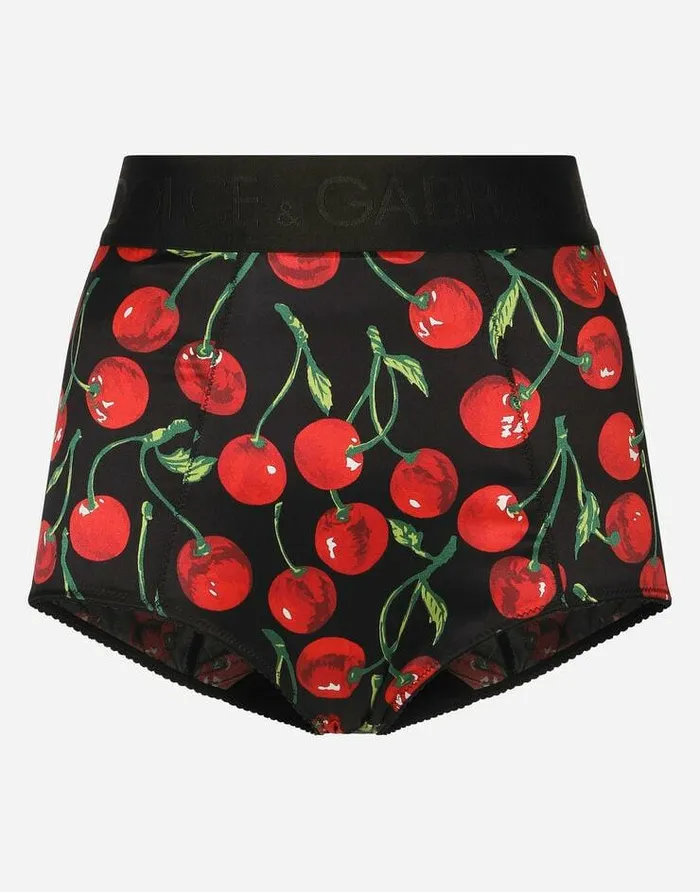 Dolce and Gabbana Underwear Women Cherryprint Satin Highwaisted Panties Multicolor Dolce and Gabbana Underwear Women Cherryprint Satin Highwaisted Panties Multicolor