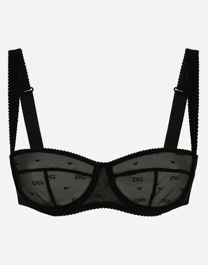 Dolce and Gabbana Underwear Women Jacquard Tulle Balconette Bra Black