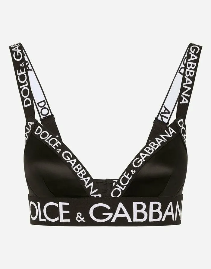 Dolce and Gabbana Underwear Women Satin Triangle Bra With Branded Elastic Black Dolce and Gabbana Underwear Women Satin Triangle Bra With Branded Elastic Black