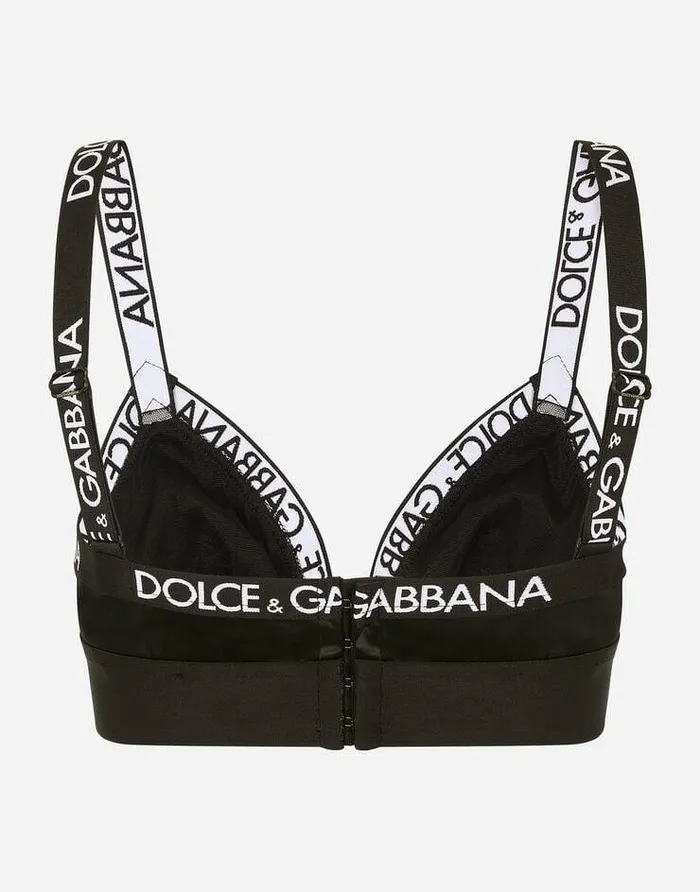 Dolce and Gabbana Underwear Women Satin Triangle Bra With Branded Elastic Black Dolce and Gabbana Underwear Women Satin Triangle Bra With Branded Elastic Black