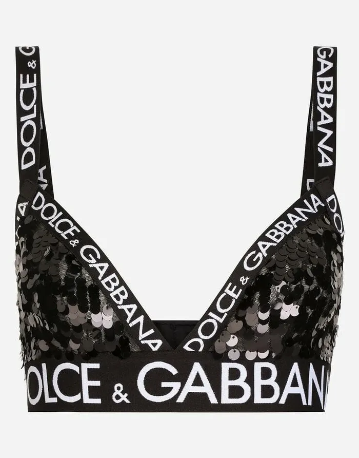 Dolce and Gabbana Underwear Women Sequined Triangle Bra Black