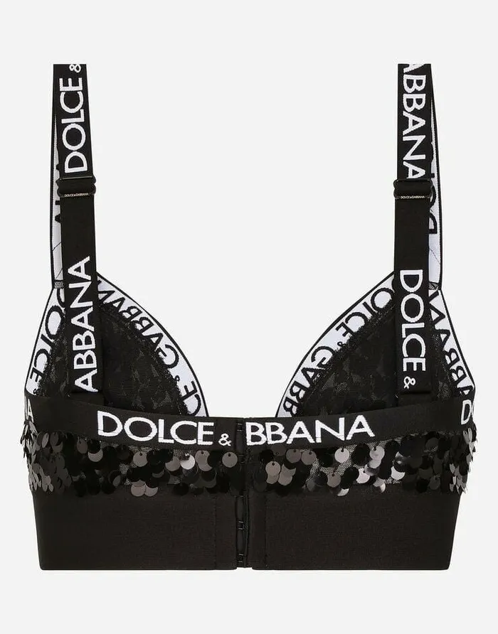 Dolce and Gabbana Underwear Women Sequined Triangle Bra Black Dolce and Gabbana Underwear Women Sequined Triangle Bra Black
