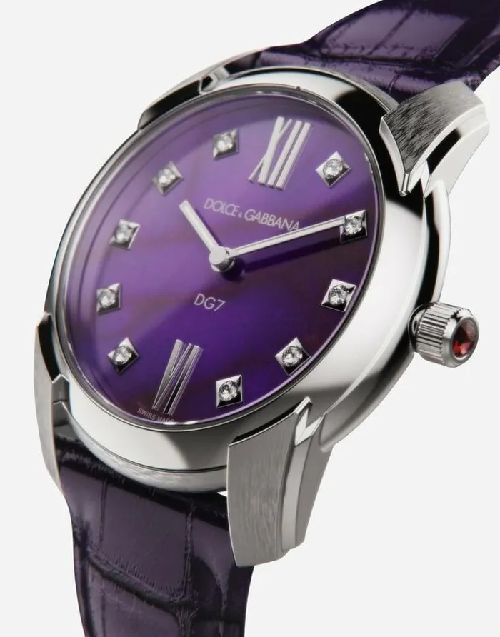 Dolce and Gabbana WatchesandStraps Women DG7 Watch In Steel With Sugilite And Diamonds Purple Dolce and Gabbana WatchesandStraps Women DG7 Watch In Steel With Sugilite And Diamonds Purple