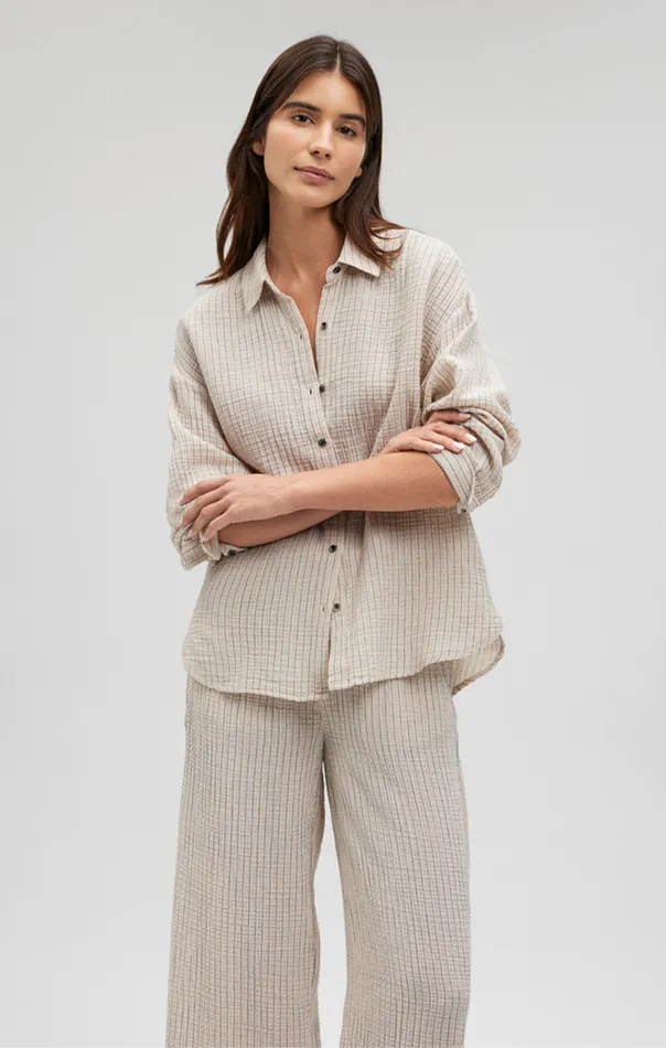 Double Face Long Sleeve Shirt In Stone Stripe Women Mavi Jeans Shirts